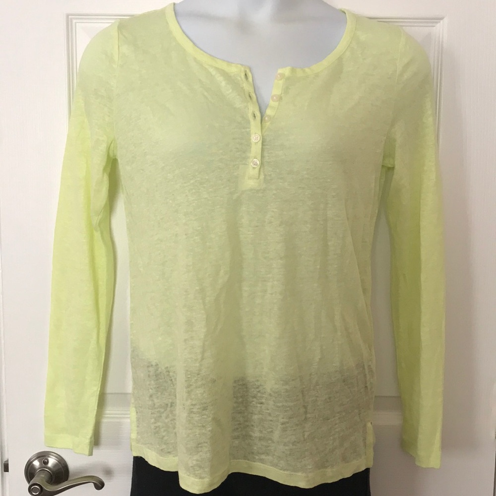 NWT Banana Republic neon yellow linen henley